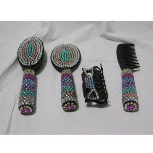 Bedazzled Brush Comb Mirror and Hair Clip